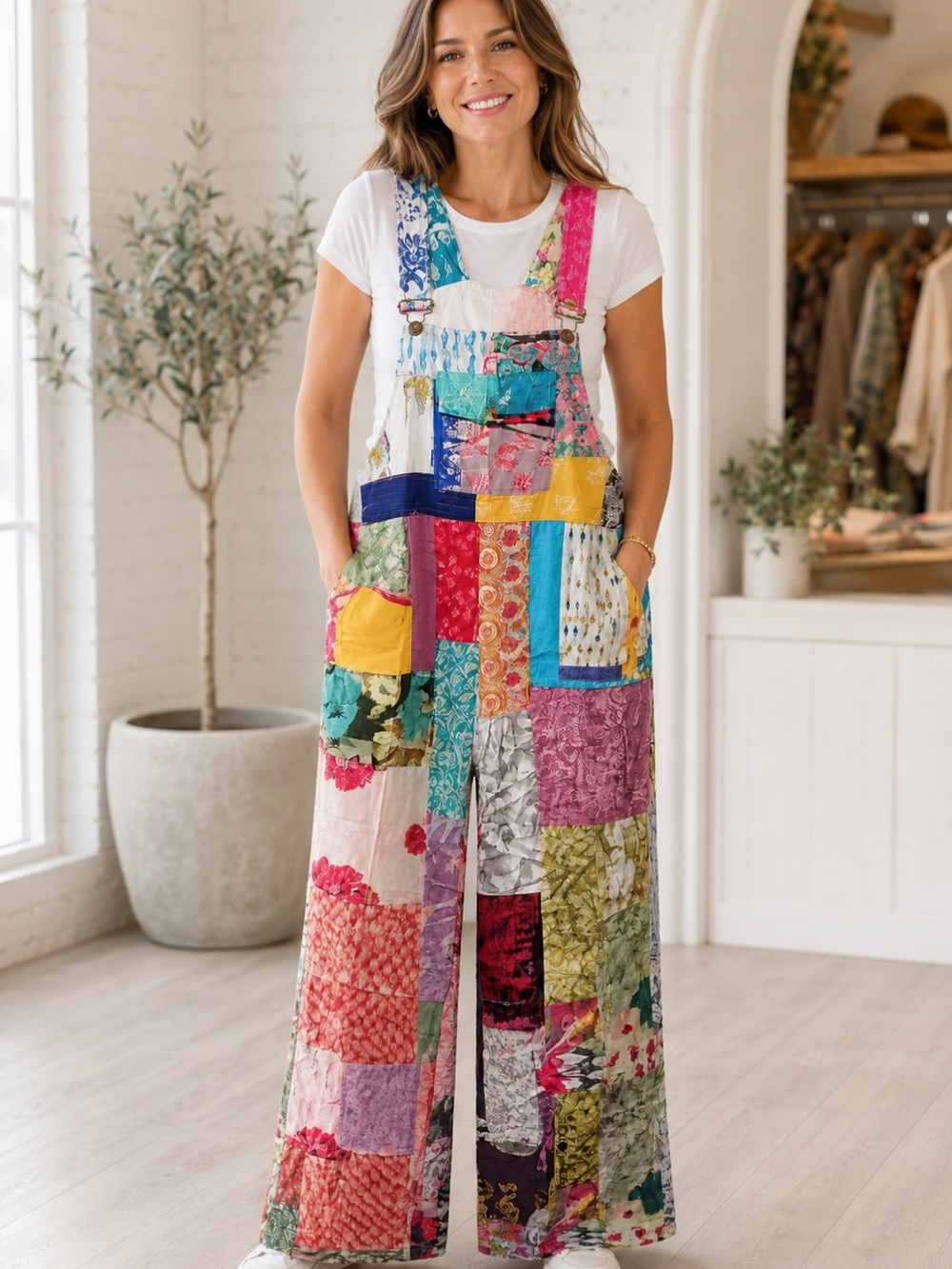 India Boutique Multicolor Patchwork Wide-Leg Jumpsuit